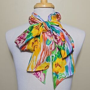 Restless Clothiers Washable Silk Scarf Floral Watercolor Colorful Bright Bow